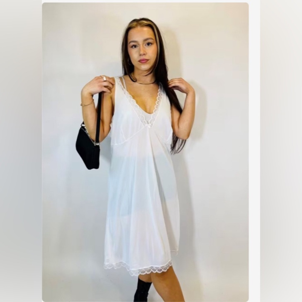 Vintage 90s sheer summer lace midi slip dress